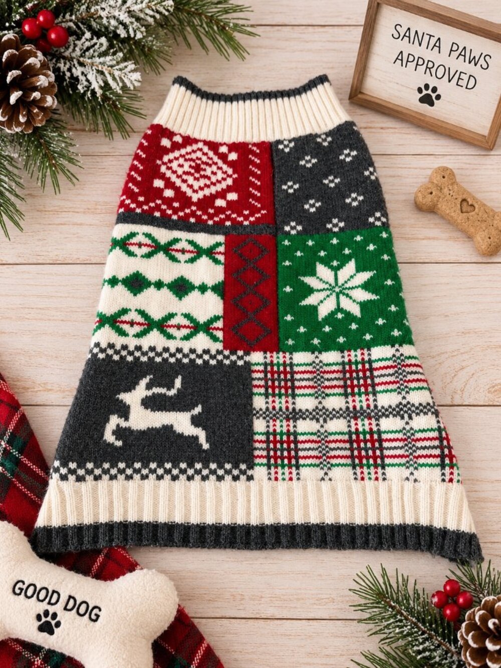Simply Dog Christmas Sweater Large Fair Isle Reindeer Holiday Dog Sweater